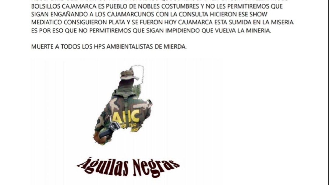 ‘Águilas Negras’ intimidan a los ambientalistas del Tolima