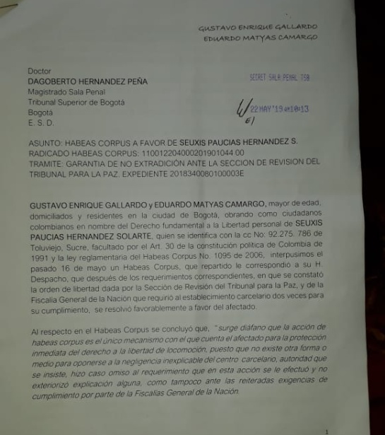 Caso Santrich: Radican incumplimiento del habeas corpus en el caso Santrich Caso Santrich: Radican incumplimiento del habeas corpus en el caso Santrich