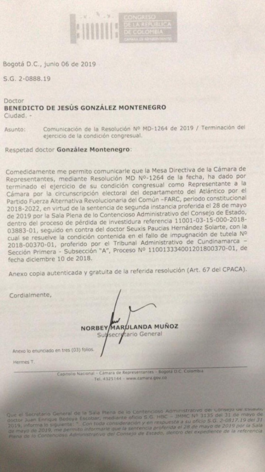 Curul Santrich: Farc pide a Congreso no dilatar más posesión de Santrich Curul Santrich: Farc pide a Congreso no dilatar más posesión de Santrich