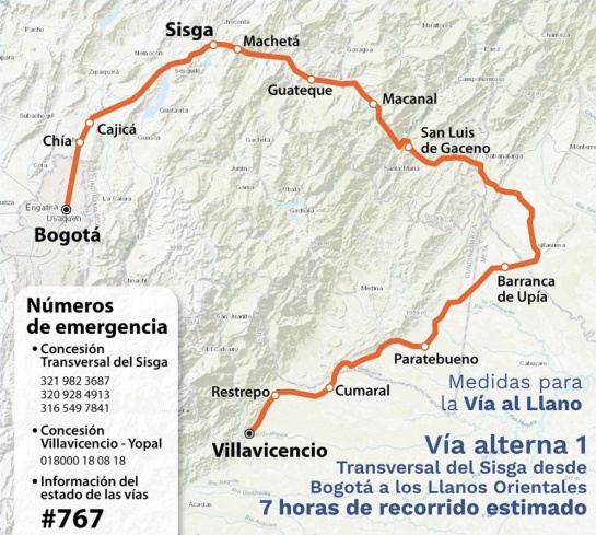 Vía al Llano Bogotá Villavicencio: De tres a diez horas: estás son las vías alternas de la vía al Llano Vía al Llano Bogotá Villavicencio: De tres a diez horas: estás son las vías alternas de la vía al Llano