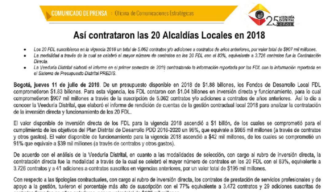 Licitaciones en Bogotá: La Veeduría hizo llamado en las localidades se realice las licitaciones