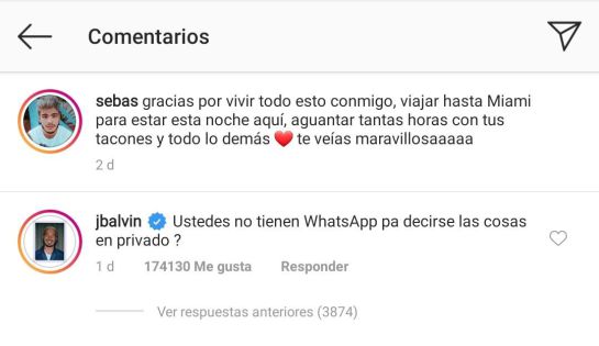Así reacciónó J Balvin por una foto de Sebastián Villalobos con su novia Así reacciónó J Balvin por una foto de Sebastián Villalobos con su novia