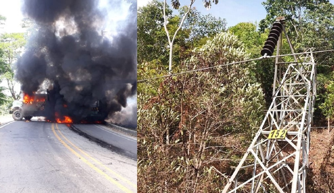 Vehículo de Cens incinerado y torre de energía derribada