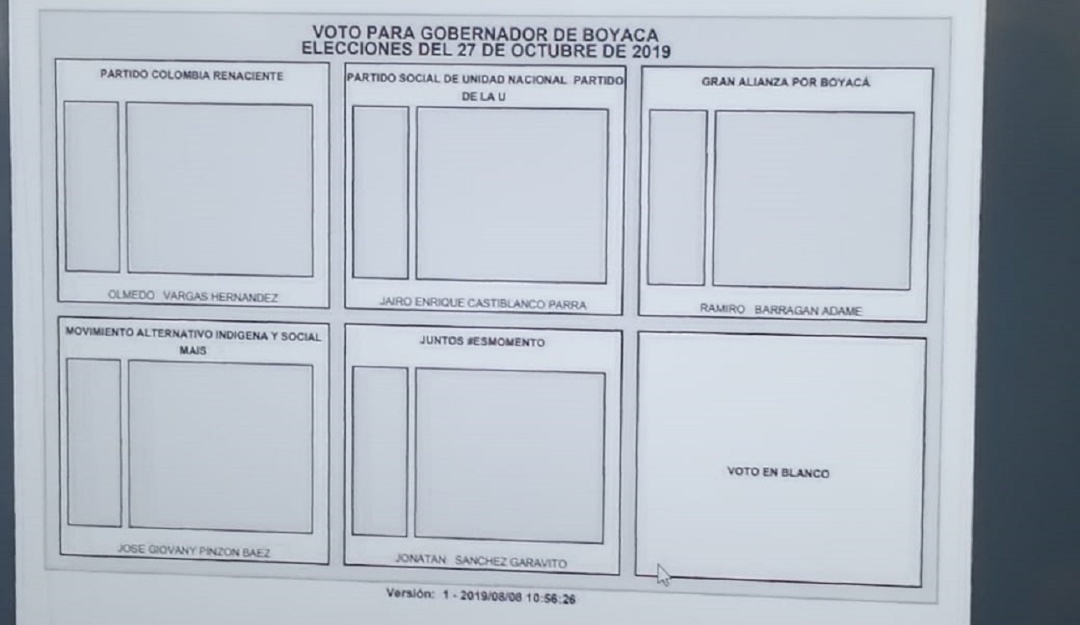 Candidatos Gobernación de Boyacá: Así será el tarjetón para las elecciones a la Gobernación de Boyacá