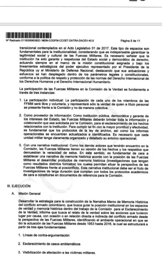 Conflicto en Colombia: No se puede tomar como una coacción: FF.MM sobre directriz ante la JEP Conflicto en Colombia: No se puede tomar como una coacción: FF.MM sobre directriz ante la JEP
