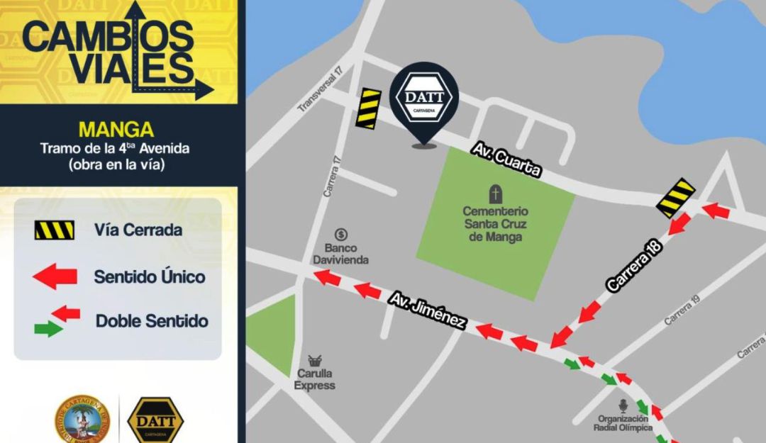 Manga alcantarillado: Cambios viales en Manga por obras de alcantarillado en Cuarta Avenida