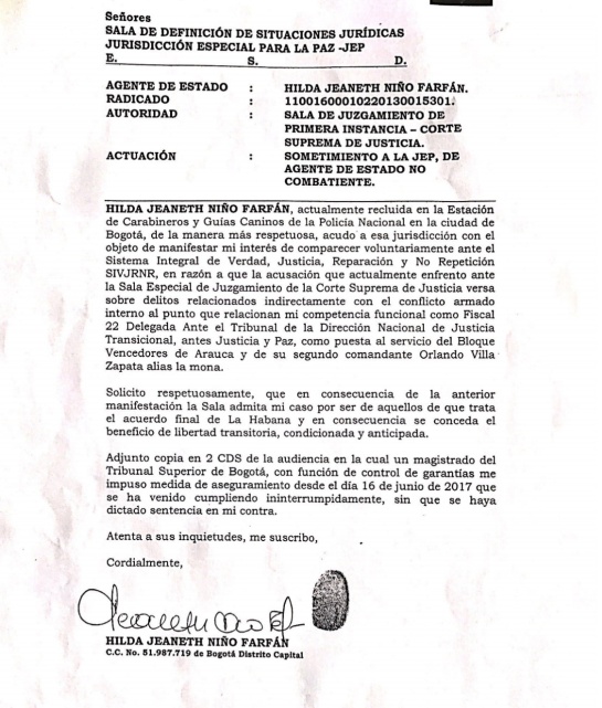 Hilda Niño: Exfiscal Hilda Niño, pide pista para entrar a la JEP Hilda Niño: Exfiscal Hilda Niño, pide pista para entrar a la JEP