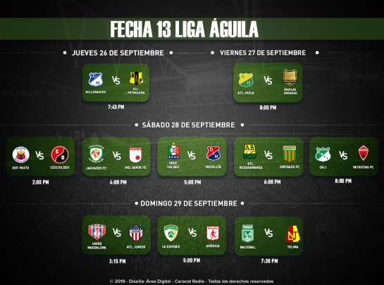 Partidos fecha 13 Liga Águila: Prográmese con la fecha 13 de la Liga Águila Partidos fecha 13 Liga Águila: Prográmese con la fecha 13 de la Liga Águila