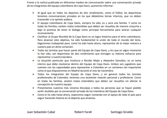 Giraldo Cabal Farah comunicado: Giraldo, Cabal y Farah responden por la conversación filtrada Giraldo Cabal Farah comunicado: Giraldo, Cabal y Farah responden por la conversación filtrada