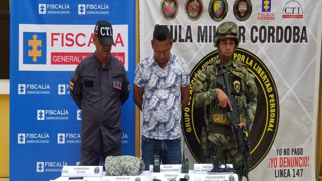 Capturan en Montelíbano a alias Carlitos, cabecilla del Clan del Golfo
