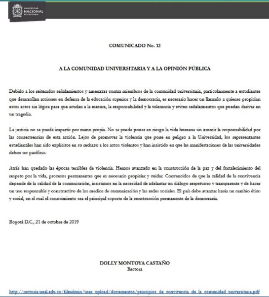 Universidad Nacional rechaza señalamientos contra líderes estudiantiles Universidad Nacional rechaza señalamientos contra líderes estudiantiles
