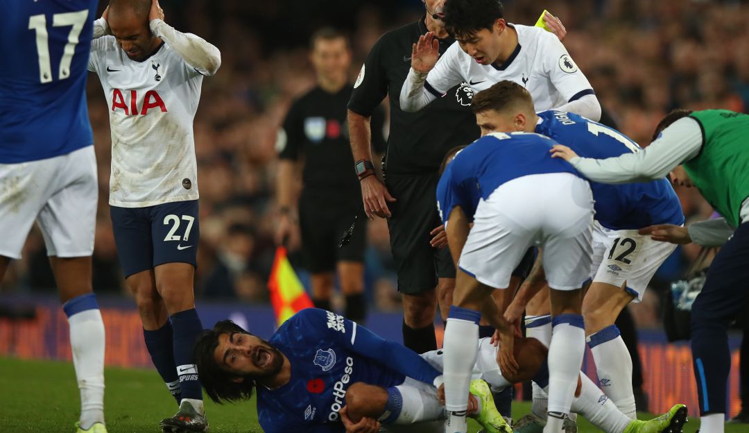 Premier League everton 1-1 tottenham andre gomes son fractura tobillo: ¡Escalofriante! André Gomes sufrió fractura de tobillo