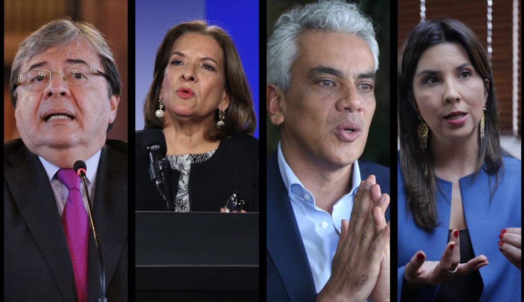Carlos Holmes, MinDefensa; Margarita Cabello, MinJusticia; Juan Pablo Uribe, MinSalud y María Victoria Angulo, MinEducación