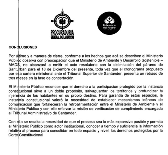 Procuraduría advierte que no se cumplirá plazo para delimitar Santurbán Procuraduría advierte que no se cumplirá plazo para delimitar Santurbán