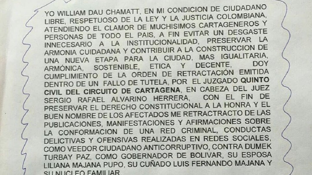 Alcalde electo de Cartagena se retracta de señalamientos hacia Dumek Turbay