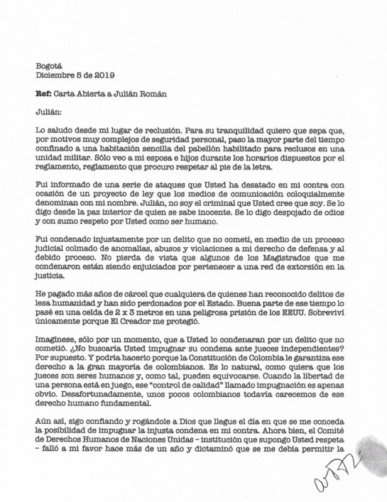Andrés Felipe Arias carta Julián Román: Julián Román calificó como irrelevante la carta que le envió Arias Andrés Felipe Arias carta Julián Román: Julián Román calificó como irrelevante la carta que le envió Arias