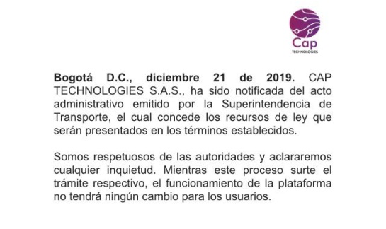 Picap: Supertransporte sometió a control la plataforma Picap Picap: Supertransporte sometió a control la plataforma Picap