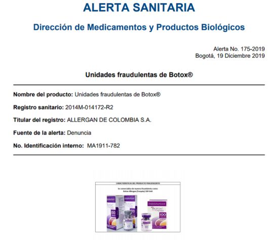 Venta ilegal de Botox en Colombia: Alerta por comercialización ilegal de Botox en Colombia Venta ilegal de Botox en Colombia: Alerta por comercialización ilegal de Botox en Colombia