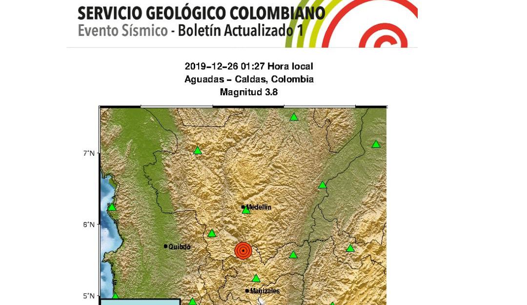 Sismo con epicentro en Aguadas - Caldas