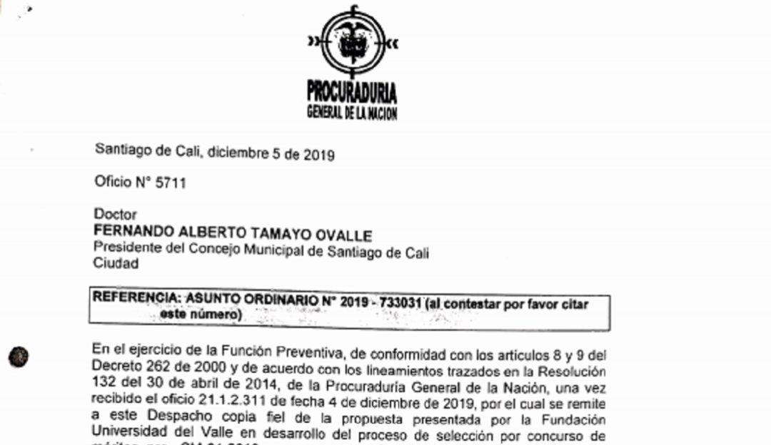 Procuraduría Regional Valle: Procuraduría hace observaciones a elección de personero de Cali