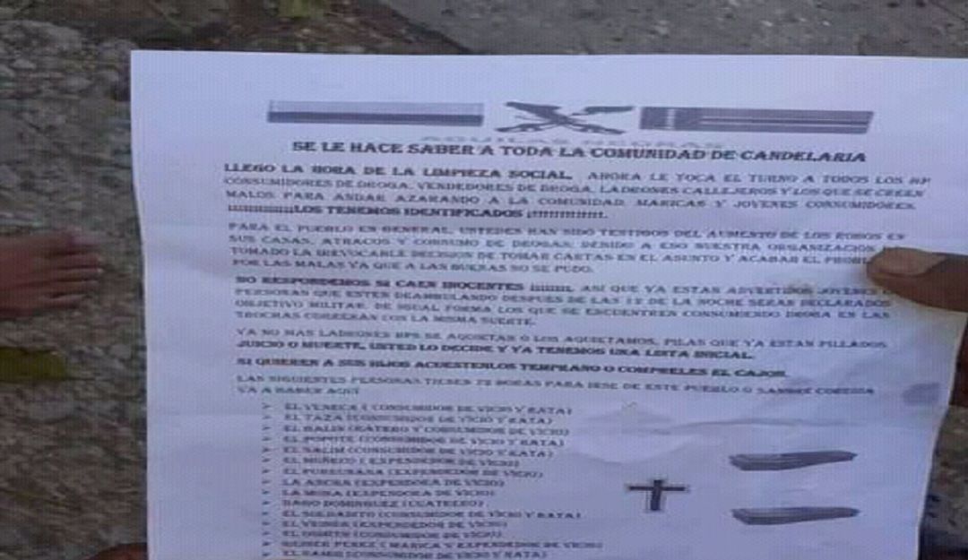Encapuchados entregaron panfletos amenazantes en Candelaria: Encapuchados entregaron panfletos amenazantes en Candelaria