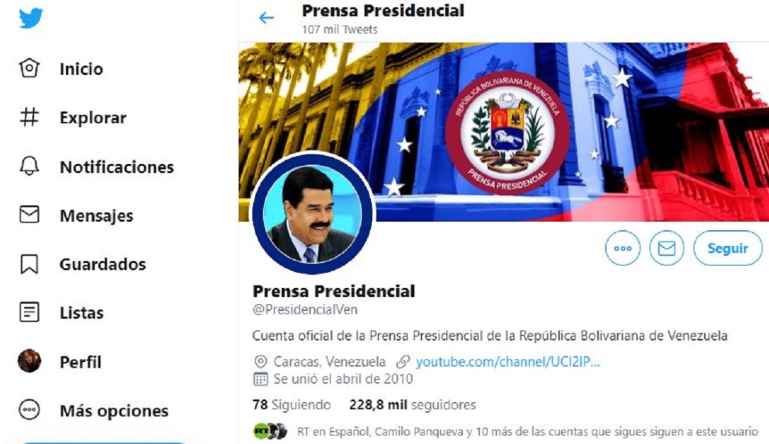 Cuentas gobierno Venezuela en Twitter: ¿Campanazo? Twitter suspende cuenta de la presidencia de Venezuela