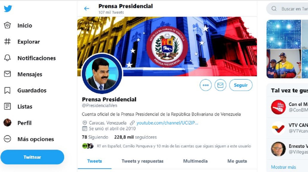 ¿Campanazo? Twitter suspende cuenta de la presidencia de Venezuela