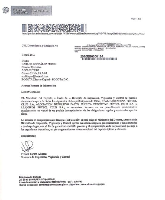 Sanciones contra equipos colombianos por falta de pago: MinDeporte con el ojo puesto a cuatro equipos del FPC por incumplimientos Sanciones contra equipos colombianos por falta de pago: MinDeporte con el ojo puesto a cuatro equipos del FPC por incumplimientos
