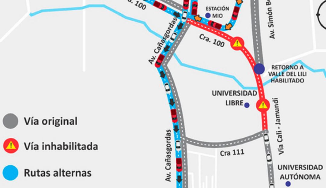 Cierres viales temporales entre careras 100 y 109, sentido norte-sur: Cierres viales temporales entre carreras 100 y 109, sentido norte-sur
