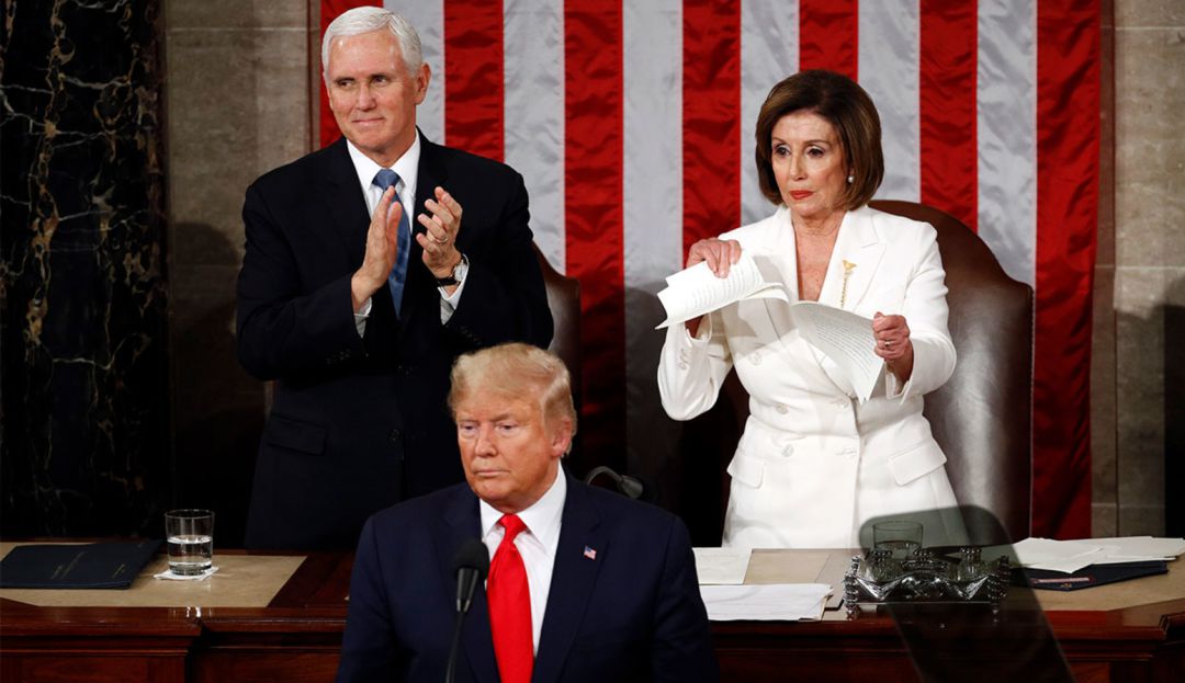 "Era lo más cortés", Nancy Pelosi rompe discurso de Trump ante el Congreso