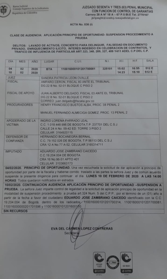 Odebrecht en Colombia: Avalan principio de oportunidad a Eduardo Zambrano por caso Odebrecht Odebrecht en Colombia: Avalan principio de oportunidad a Eduardo Zambrano por caso Odebrecht