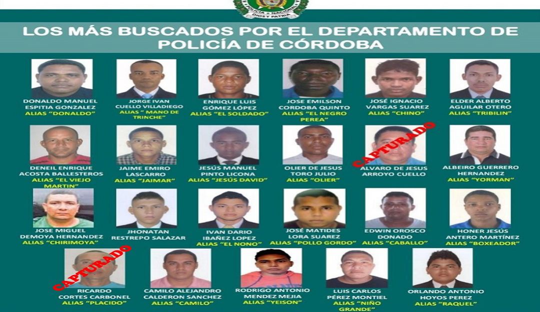 Capturados los más buscados Córdoba Montería: Capturan a dos del cartel de 'Los Más Buscados' de Córdoba