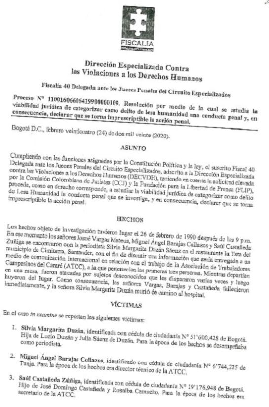 Asesinato de la periodista Silvia Margarita Duzán: Declaran como crimen de lesa humanidad el asesinato de Silvia Duzán Asesinato de la periodista Silvia Margarita Duzán: Declaran como crimen de lesa humanidad el asesinato de Silvia Duzán
