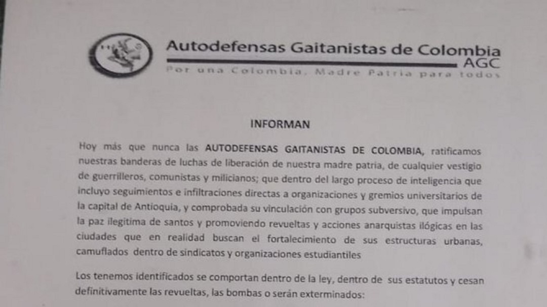 Panfleto amenazante apareció en baños y mesas de la UdeA