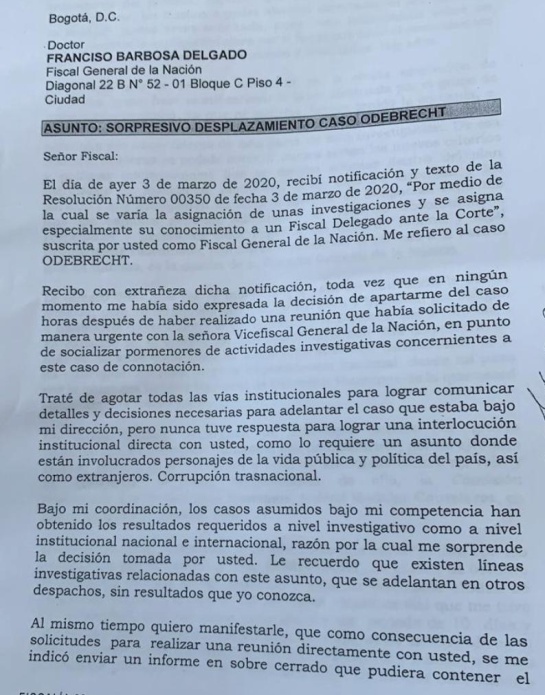 Caso Odebrecht: Reclamo de fiscal de caso Odebrecht al Fiscal General Caso Odebrecht: Reclamo de fiscal de caso Odebrecht al Fiscal General