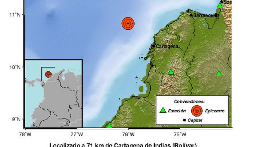 Temblor en Cartagena: Reportan temblor en aguas del Mar Caribe cerca a Cartagena