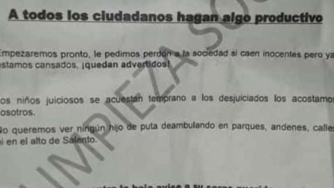Preocupación en el Quindío por la aparición de panfletos amenazantes