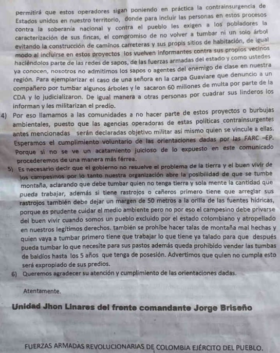 Disidencias de las FARC, Guaviare y Amazonía: Disidencias de FARC piden a campesinos tumbar selva en Guaviare y Amazonía Disidencias de las FARC, Guaviare y Amazonía: Disidencias de FARC piden a campesinos tumbar selva en Guaviare y Amazonía