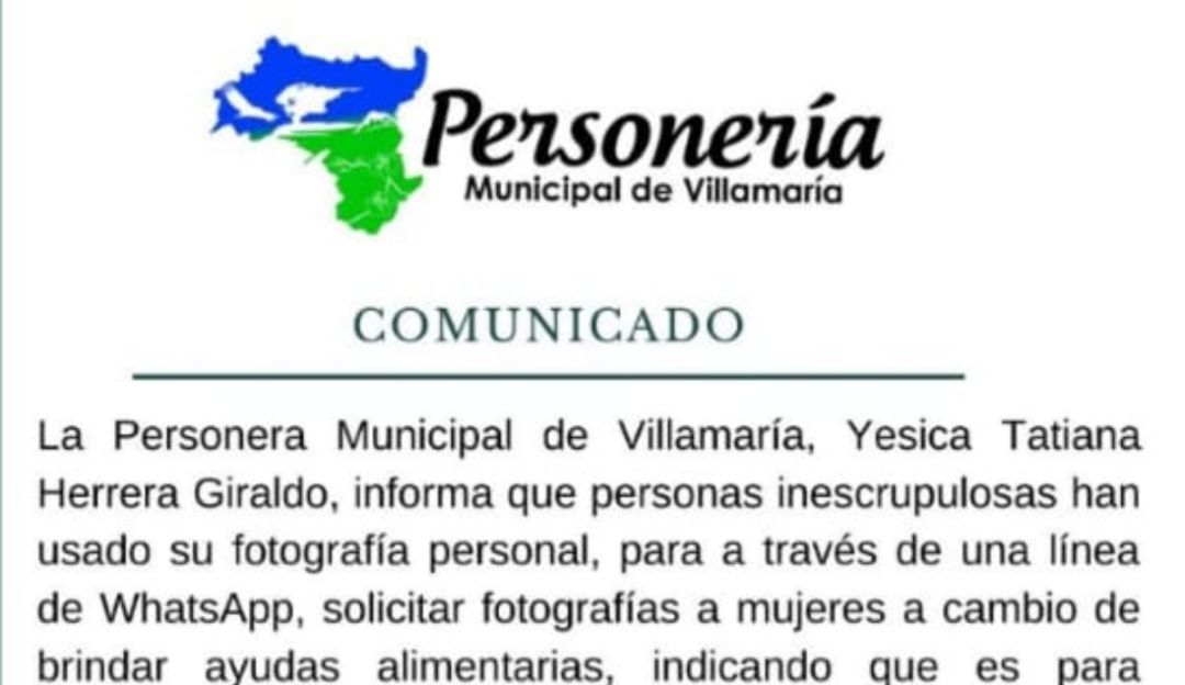 denuncia; suplantación de identididad; caldas; personera: Personera de Villamaría Caldas denuncia que están suplantando su identidad