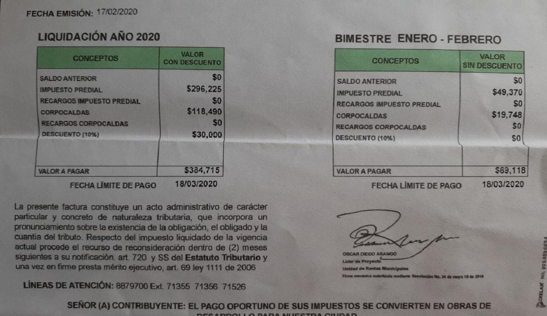 Factura del Impuesto Predial