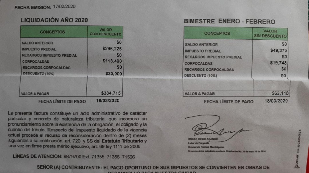 Amplian plazo para el pago del Impuesto Predial con descuento en Manizales