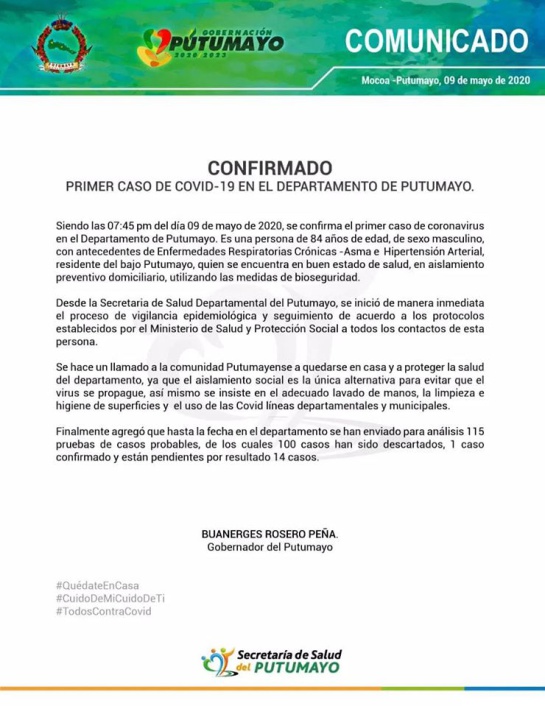 Casos de coronavirus en Colombia: Se confirma primer caso de COVID-19 en el Putumayo Casos de coronavirus en Colombia: Se confirma primer caso de COVID-19 en el Putumayo
