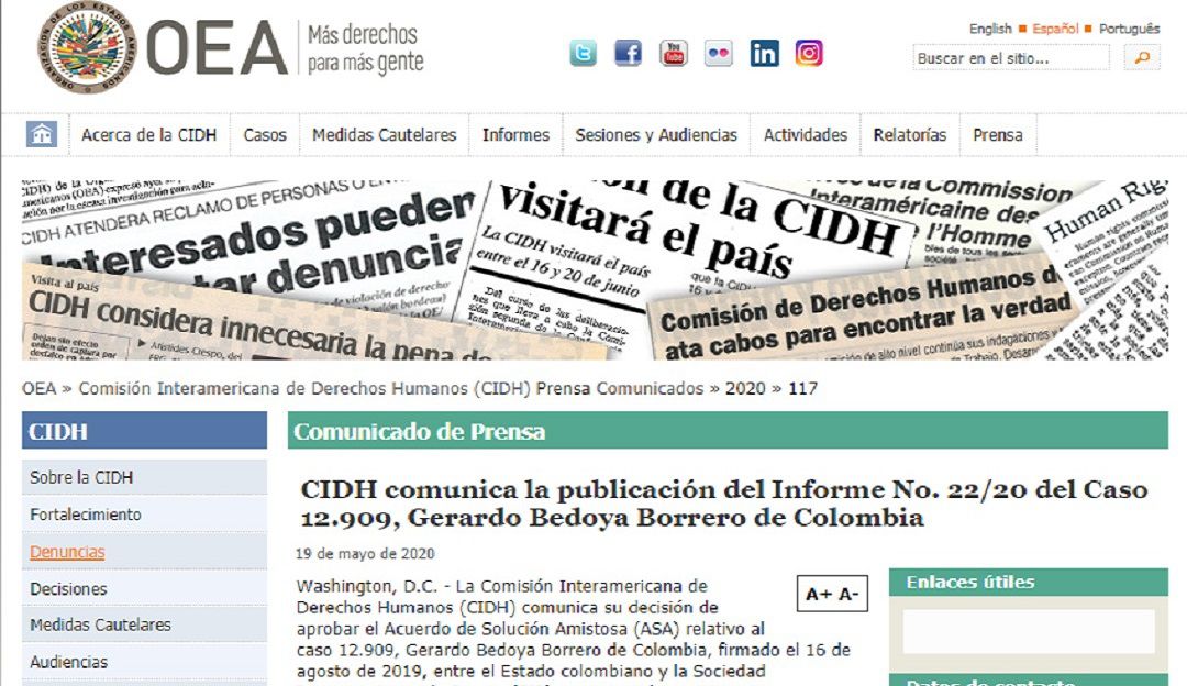 CIDH aprueba acuerdo de reparación por muerte del periodista Gerardo Bedoya