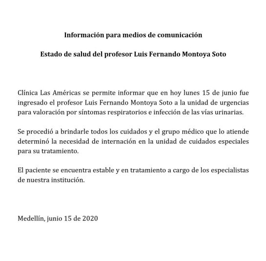 Luis Fernando Montoya: El 'Profe' Montoya fue diagnosticado con neumonía Luis Fernando Montoya: El 'Profe' Montoya fue diagnosticado con neumonía