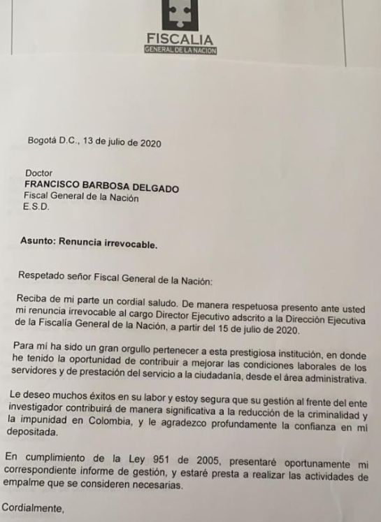 Marcela Yepes, esposa del contralor, renunció a la Fiscalía: Renunció la directora Administrativa de la Fiscalía Marcela Yepes, esposa del contralor, renunció a la Fiscalía: Renunció la directora Administrativa de la Fiscalía
