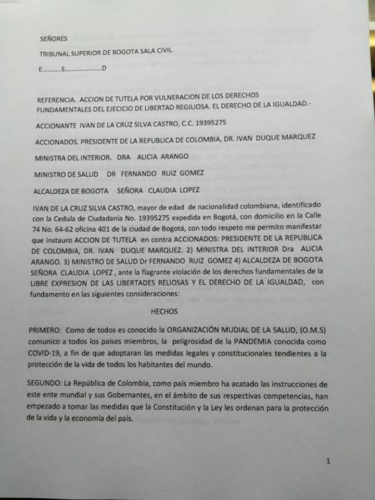 Reapertura iglesias: Con una tutela buscan que se reabran las iglesias del país Reapertura iglesias: Con una tutela buscan que se reabran las iglesias del país