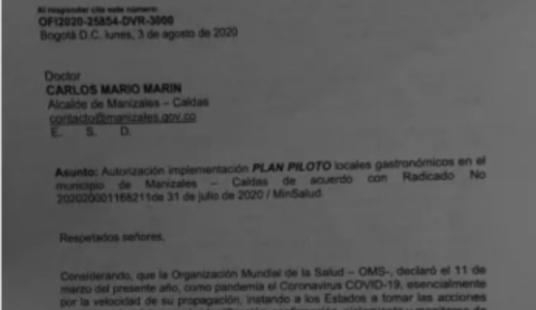 MinInterior autoriza prueba piloto a restaurantes: MinInterior aprueba el piloto de reapertura de restaurantes en Manizales