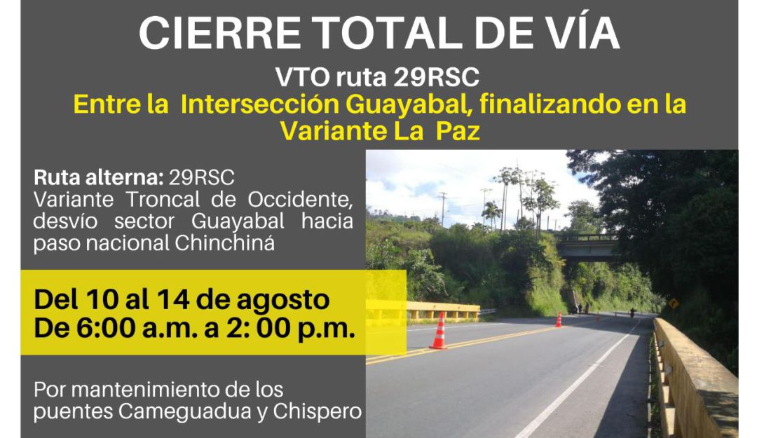 Cierres viales por mantenimiento de puentes