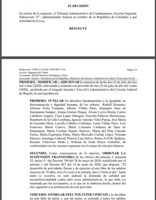 Adultos mayores COVID-19: ‘Rebelión de las canas’ de nuevo le gana pulso jurídico al Gobierno Nacional Adultos mayores COVID-19: ‘Rebelión de las canas’ de nuevo le gana pulso jurídico al Gobierno Nacional