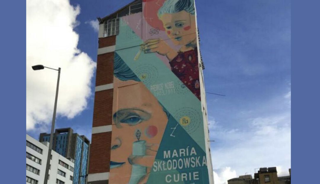 Mural en homenaje a la científica polaco-francesa María Curie